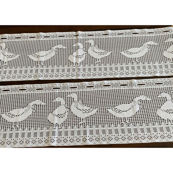 Vintage Country Geese Lace Curtains 2 Valances 12"x58" ea Farmhouse Countrycore - Picture 1 of 9